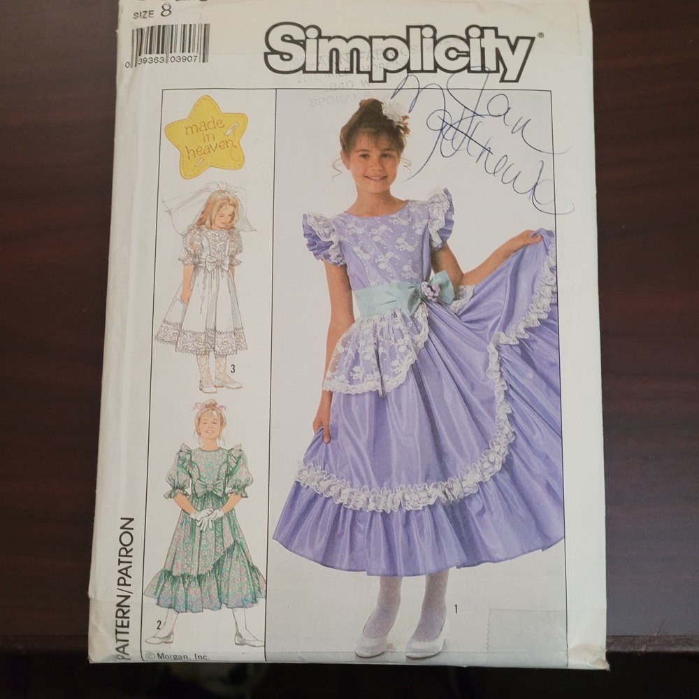 Vintage 1988 Simplicity 8520 Girls Dress Sewing Pattern‎ Size 8 Flower Girl 80s